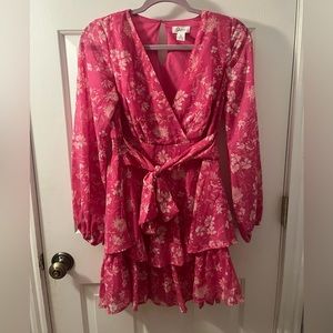 Women’s pink with white flower long sleeve dress